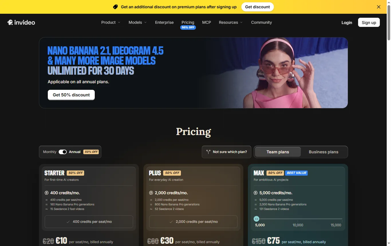 Capture de invideo.io : page tarifs