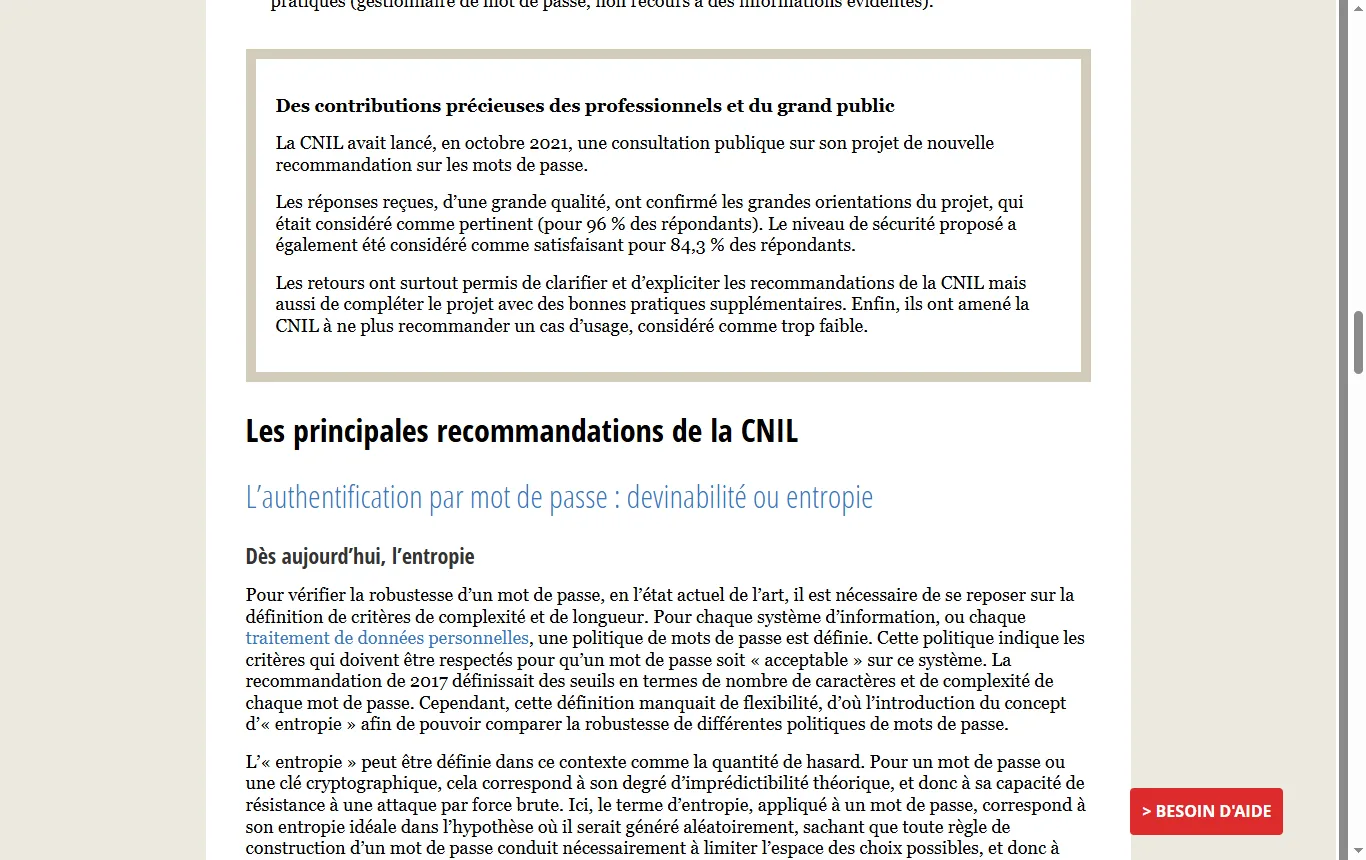 Capture de cnil.fr : page de la CNIL sur les mots de passe