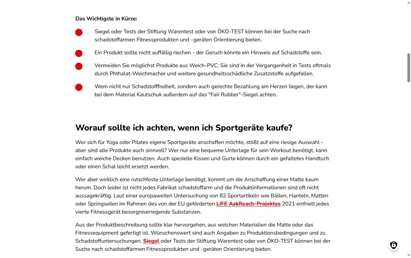 Screenshot von verbraucherzentrale.nrw : Seite der Verbraucherzentrale NRW „Fitnessmatten, Hanteln oder Bälle: Schadstoffe in Sportgeräten“ (verbraucherzentrale.nrw/wissen/umwelt-haushalt/fitnessmatten-hanteln-oder-baelle-schadstoffe-in-sportgeraeten-56295), Abschnitt mit den Tipps beim Kauf