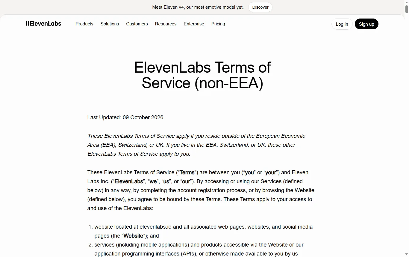 Captura de elevenlabs.io : condiciones de uso de ElevenLabs, apartado sobre la licencia que concedes sobre tu contenido y tu voz