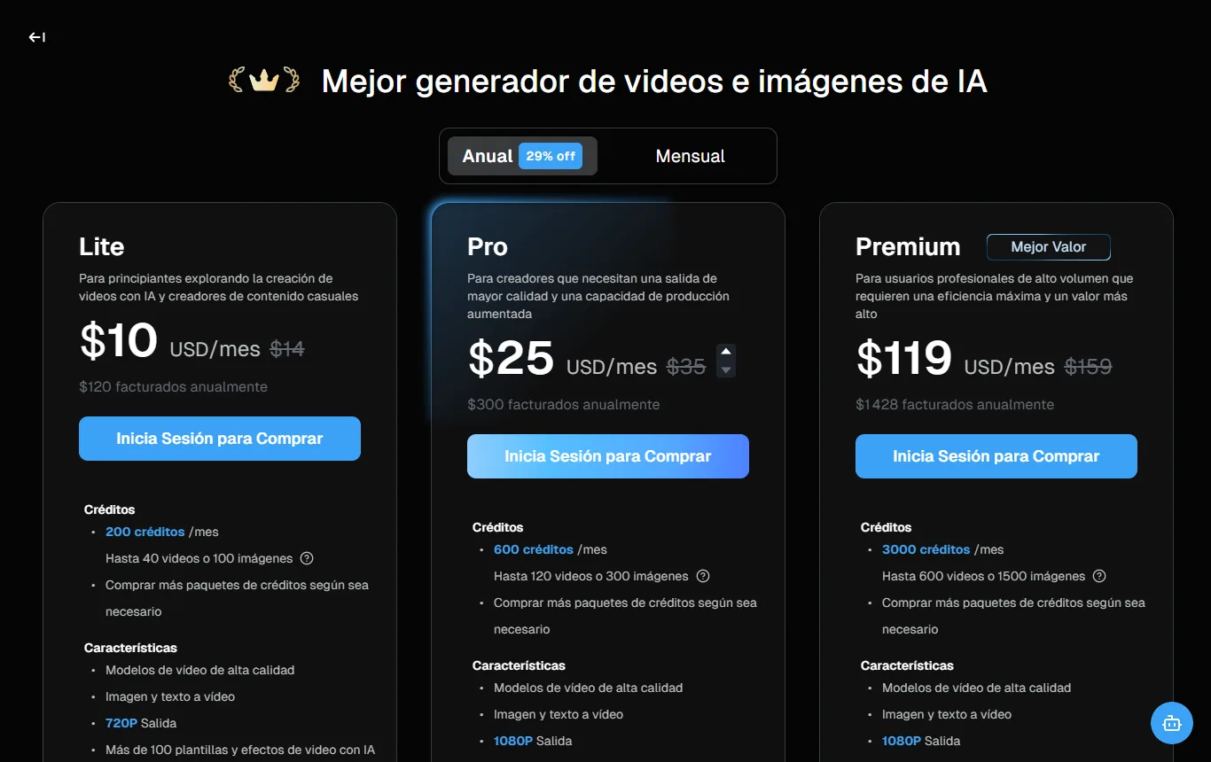 Captura de deevid.ai : deevid.ai/pricing, bloque de los 20 créditos de bienvenida y la nota sobre la marca de agua