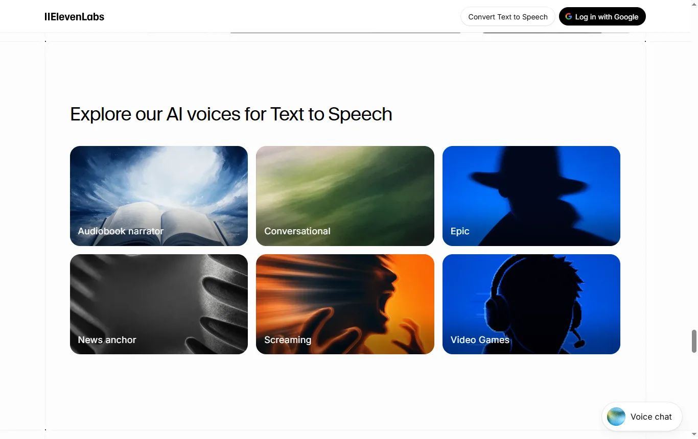 Screenshot of elevenlabs.io : page text-to-speech d'ElevenLabs avec le filtre d'accent britannique visible